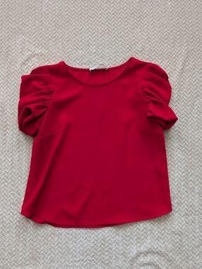 Amanda Uprichard Red Puff Sleeve Blouse